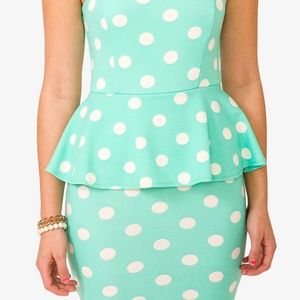 Forever 21 Women's Teal Polka Dot Peplum Dress